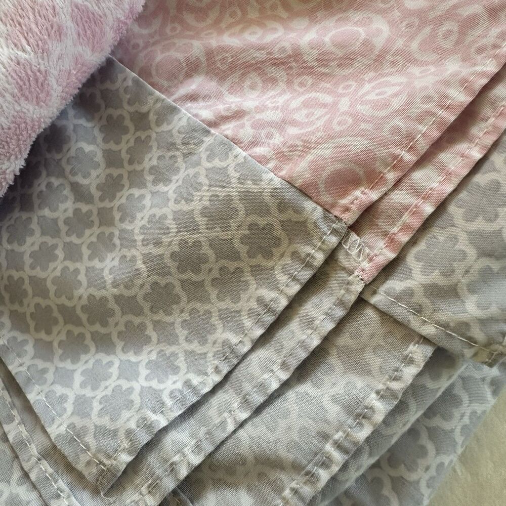 3 Piece Baby Girl Crib Bedding Set Birds Pink Lavender Floral & Carrier Cover - Picture 7 of 14